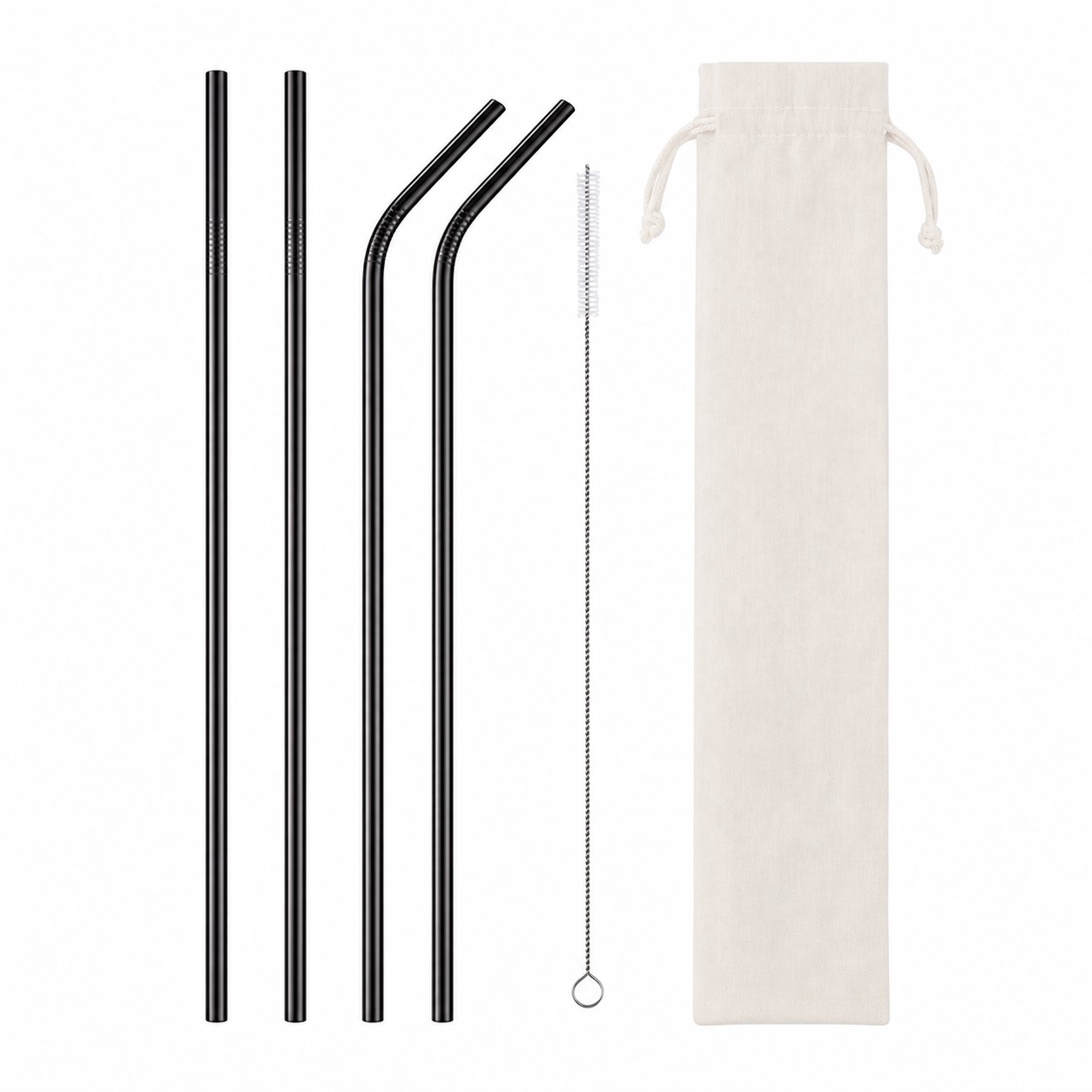 Straight And Bent Stainless Steel Straw Set — view 2