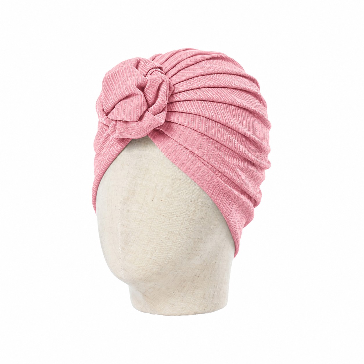 Pleated Polyester Knot Headscarf Hat — Pink