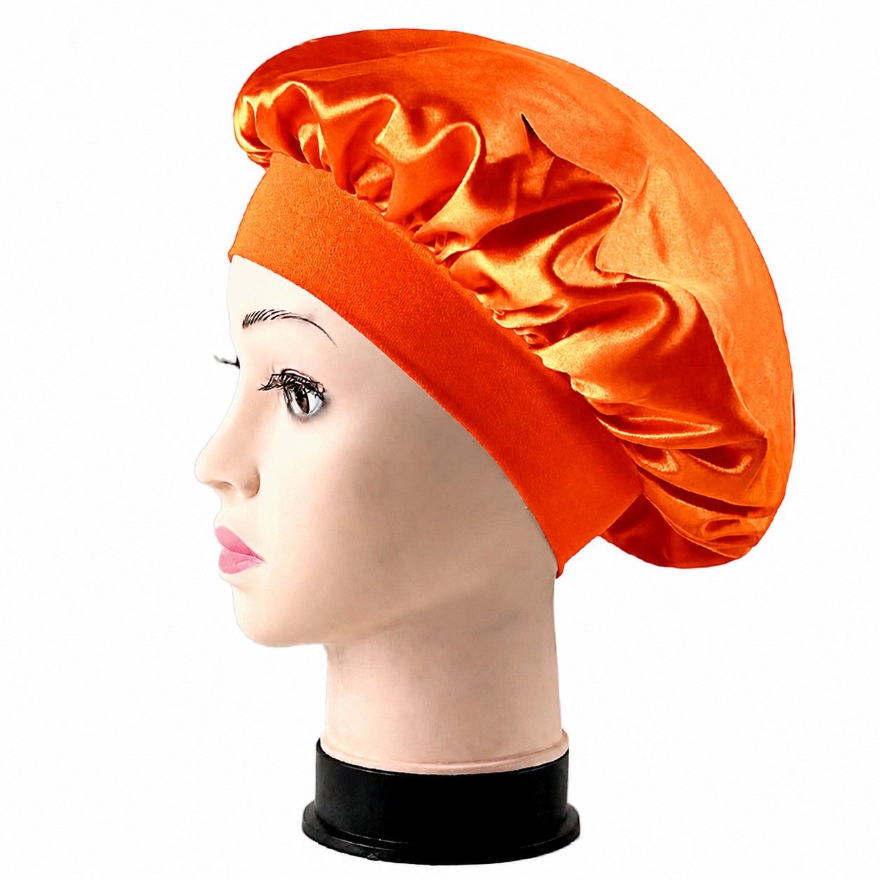 Satin Wide Band Sleep Bonnet — Orange
