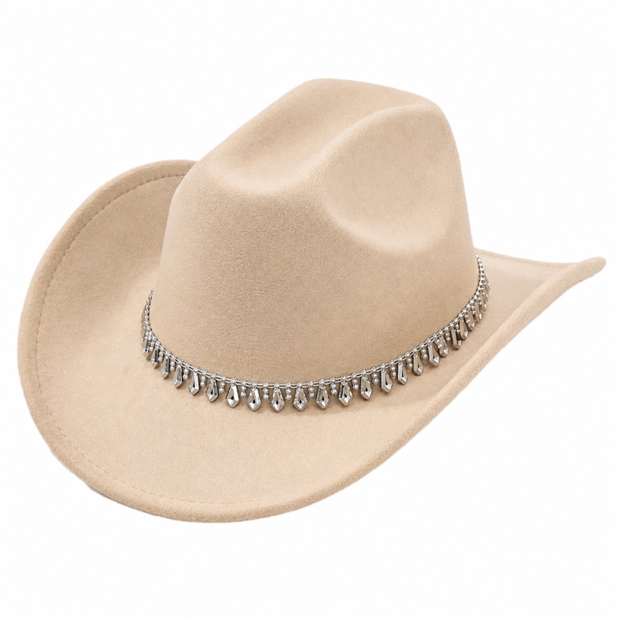 Rhinestone Band Polyester Cowboy Hat — Beige