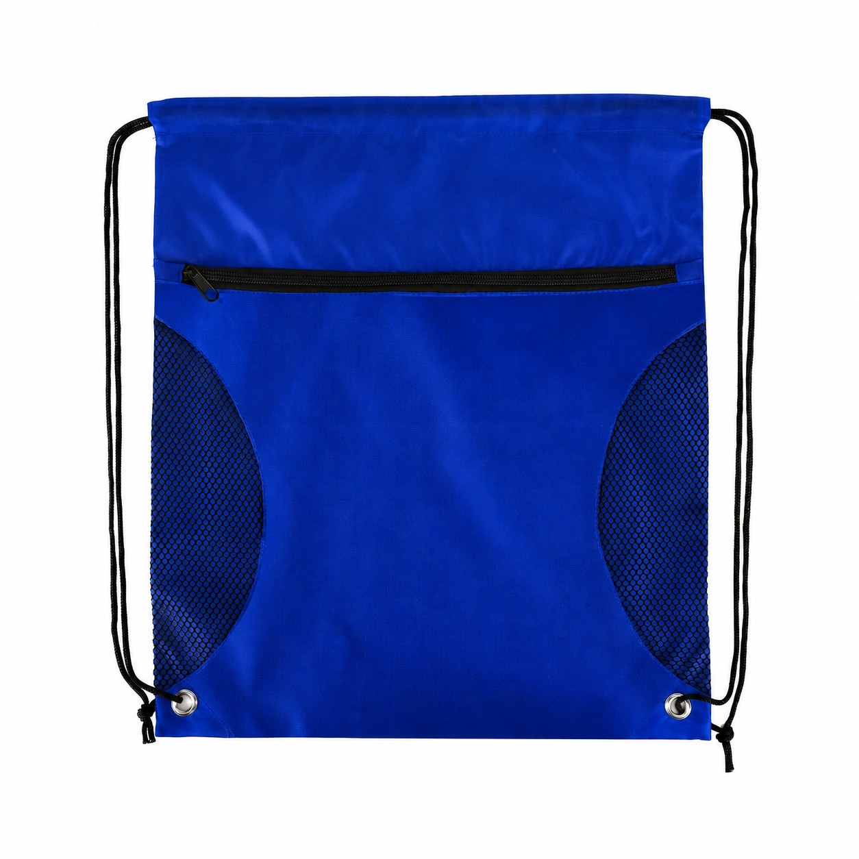 210D Polyester Mesh Pocket Drawstring Bag — Royal Blue