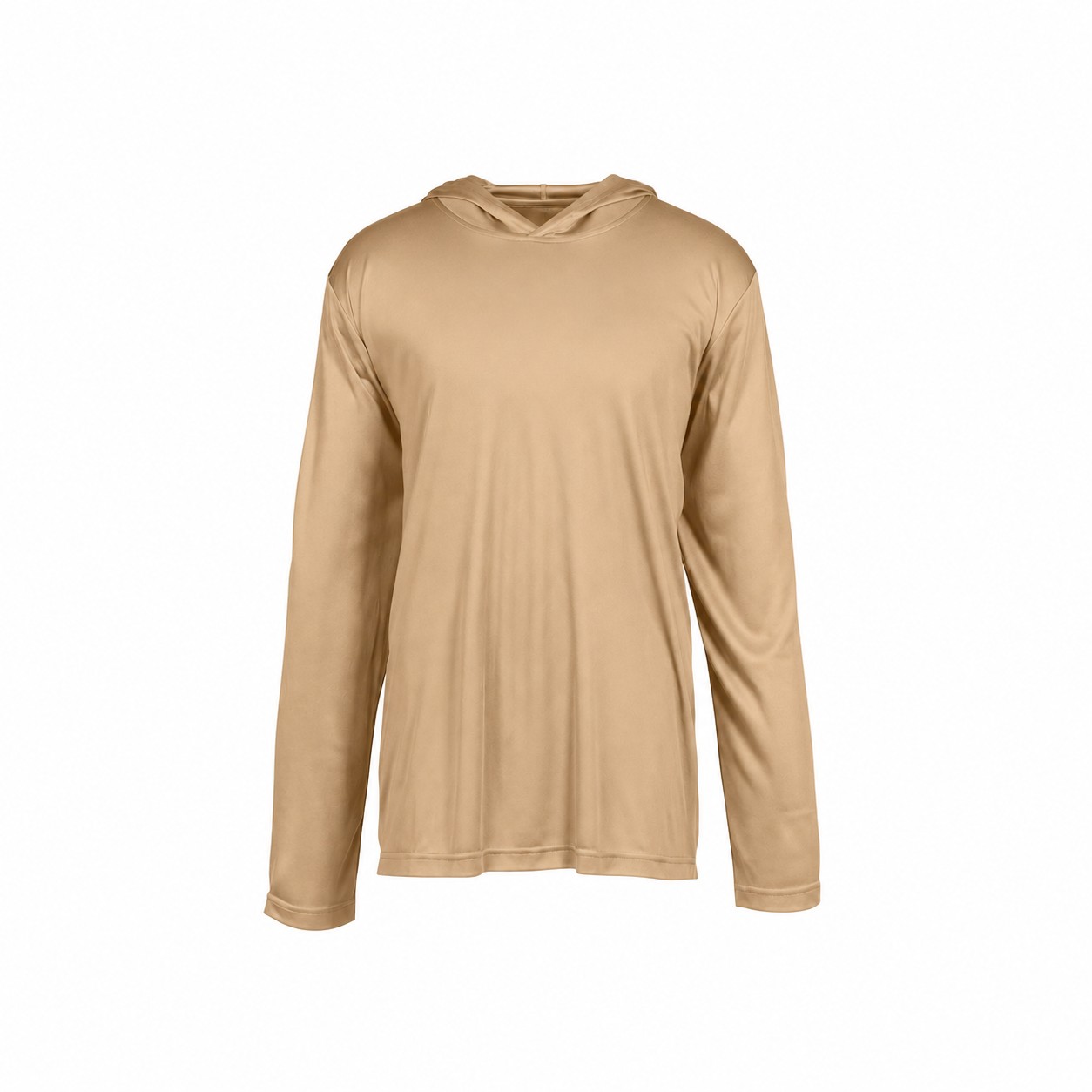 Hooded Polyester Performance Tee — Tan Beige