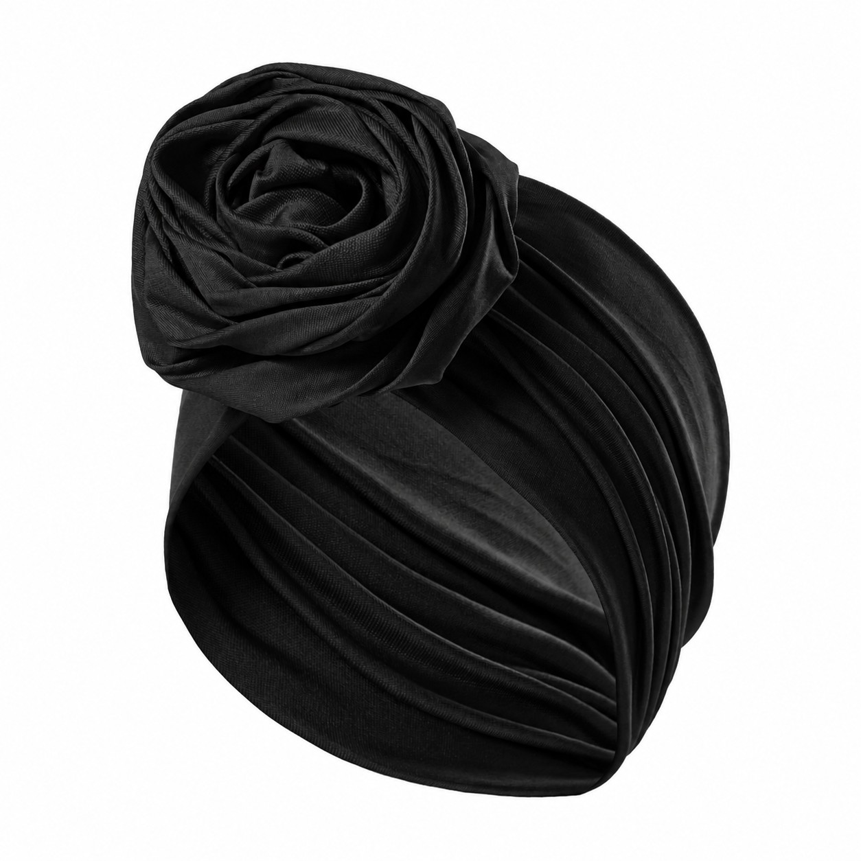 Polyester Rose Turban Headwrap Hat — Black