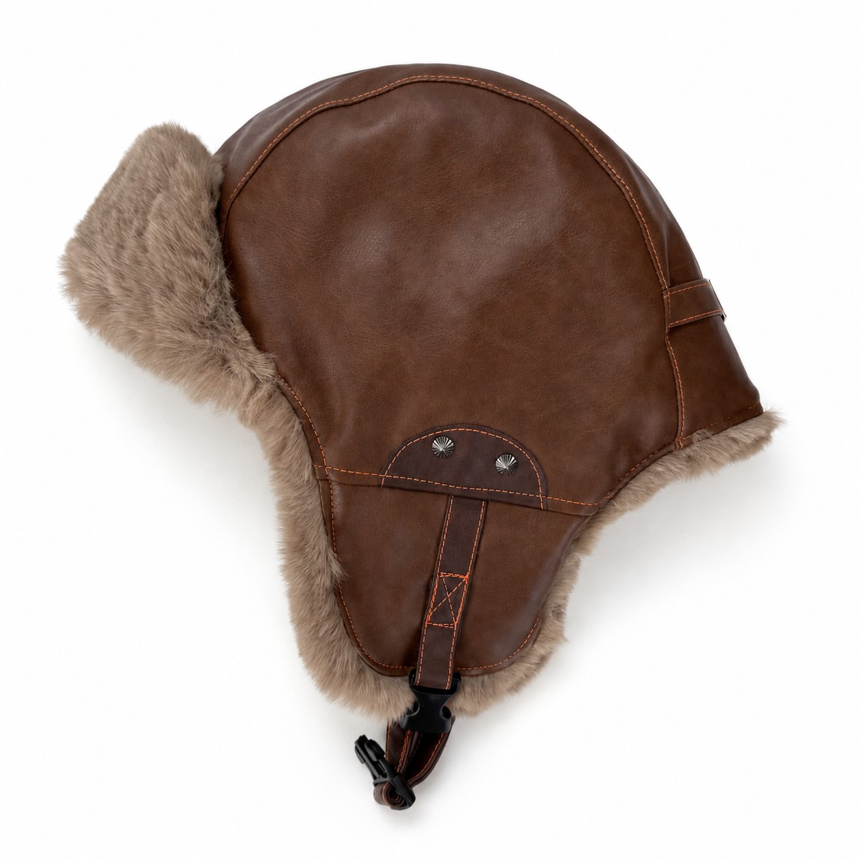 Polyester Fleece Lined Trapper Hat — Brown