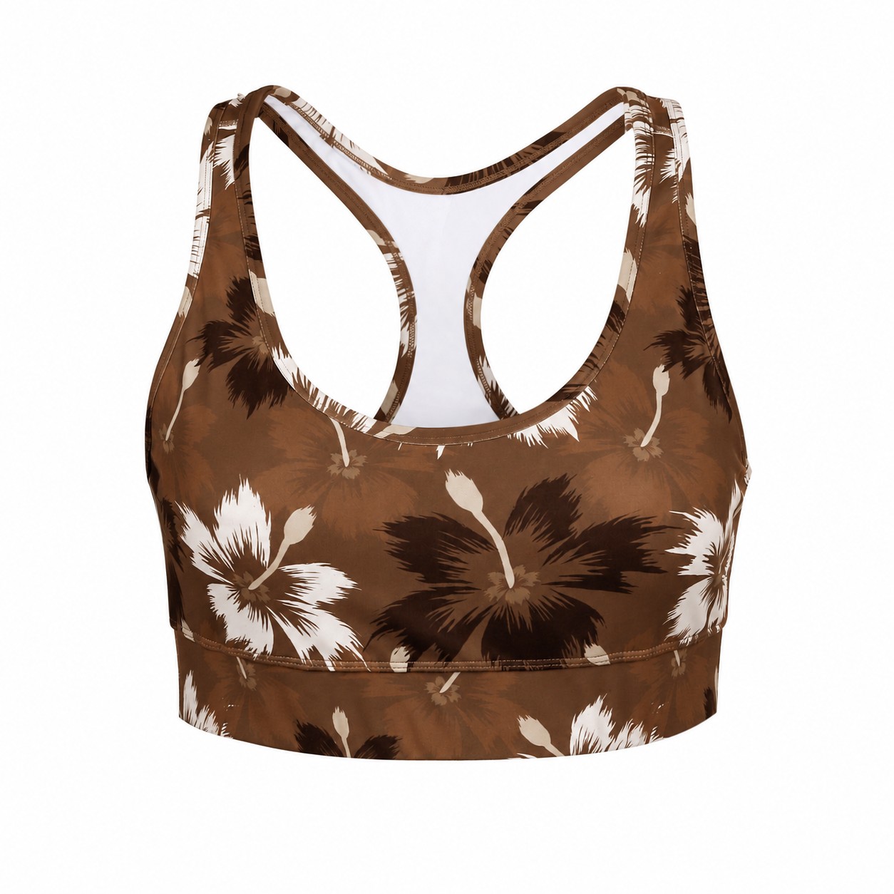 Polyester-Spandex Padded Racerback Sports Bra — Brown