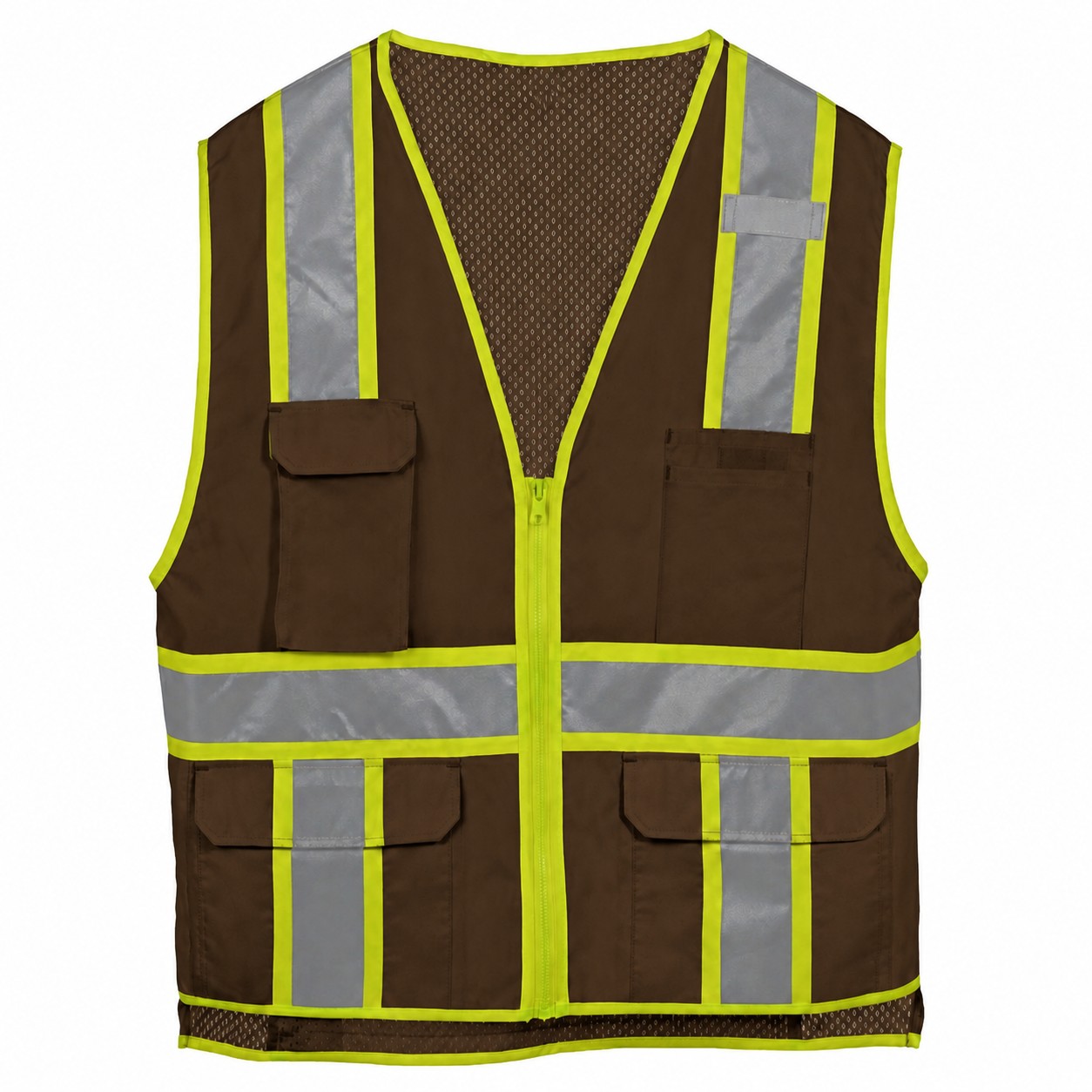 Full Zip Polyester Utility Vest — Brown