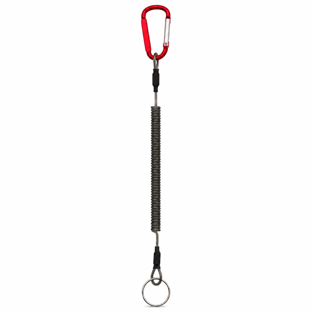 Metal Coil Keychain With Carabiner Clip — Red