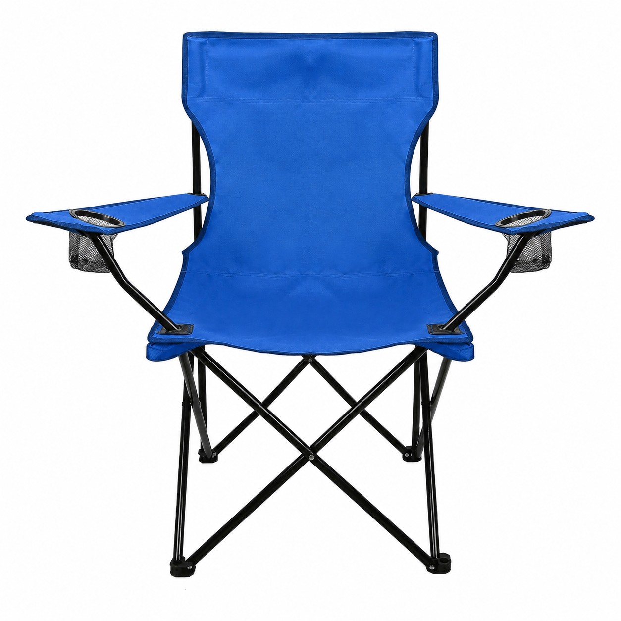 Padded Folding Chair With Cup Holders — Blue