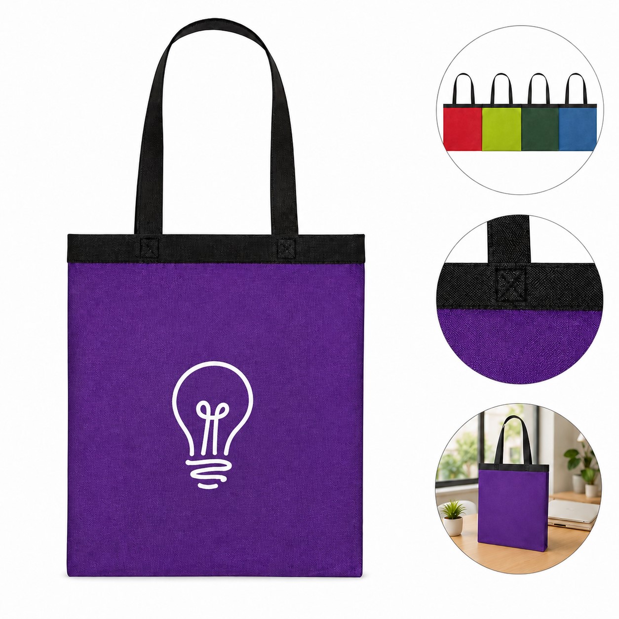 Contrasting Trim Polyester Shopper Tote