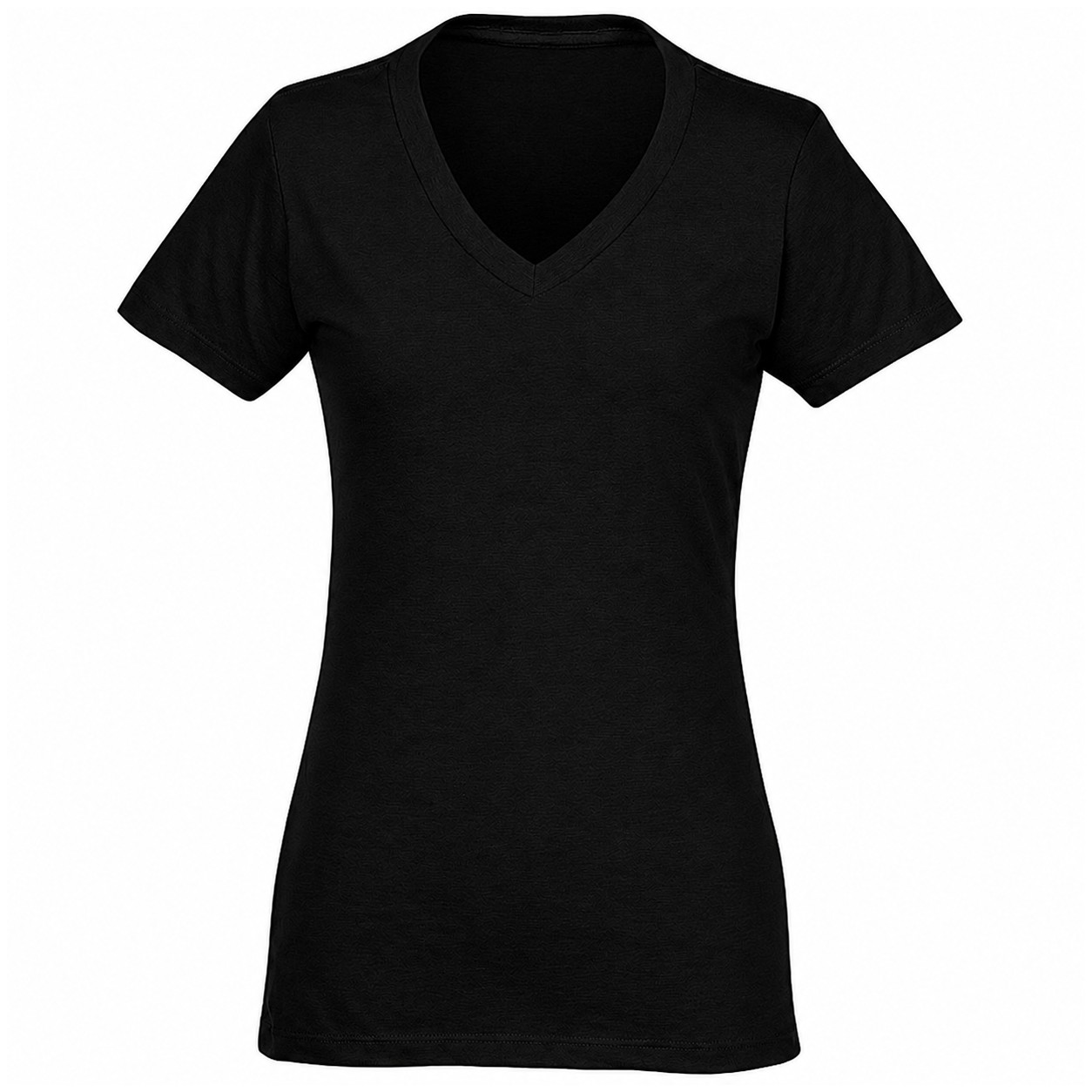 Ladies Cotton Polyester Blend V Neck Tee — Black