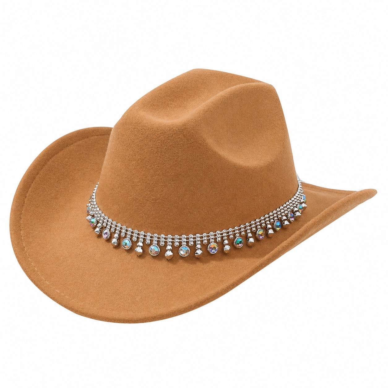 Jeweled Band Polyester Cowboy Hat — Camel Brown
