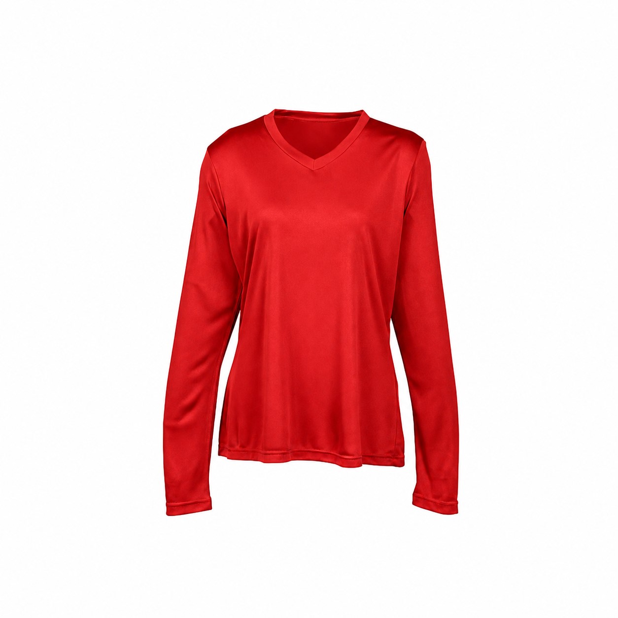Ladies Polyester V Neck Performance Shirt — Red