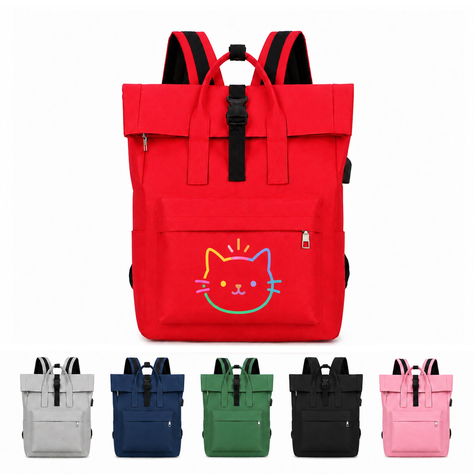 Polyester Laptop Backpack With Buckle Roll Top