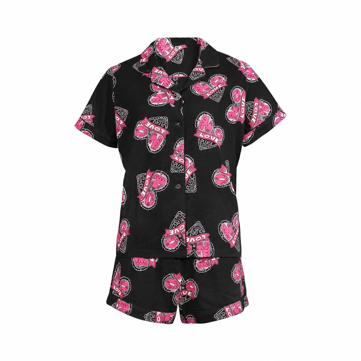 Cotton Pajama Shorts Set — Black