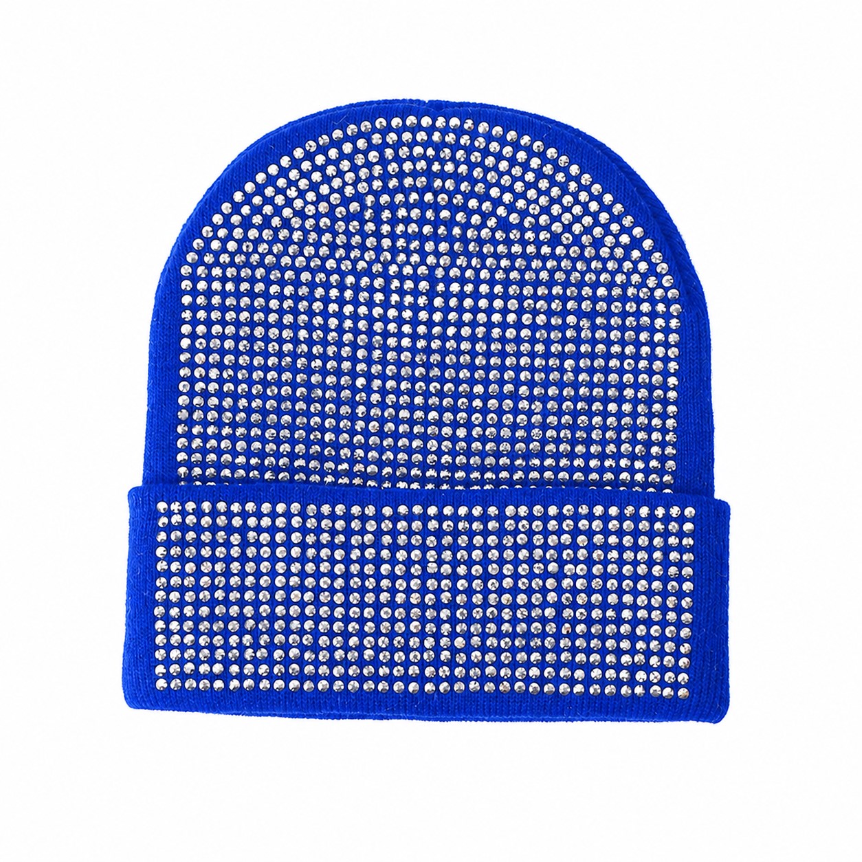 Rhinestone Polyester Cuffed Beanie — Blue