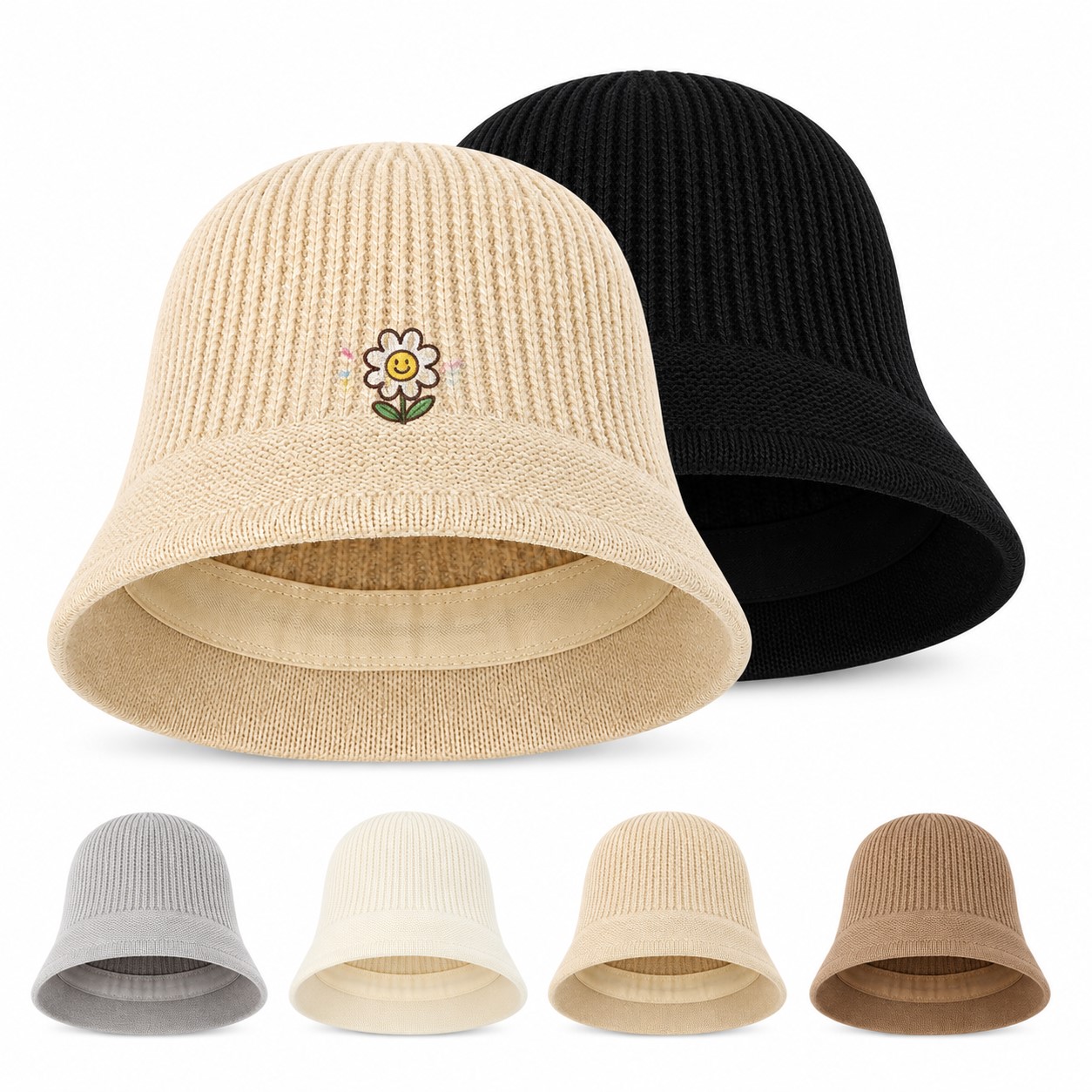 Ribbed Polyester Knit Fisherman Hat