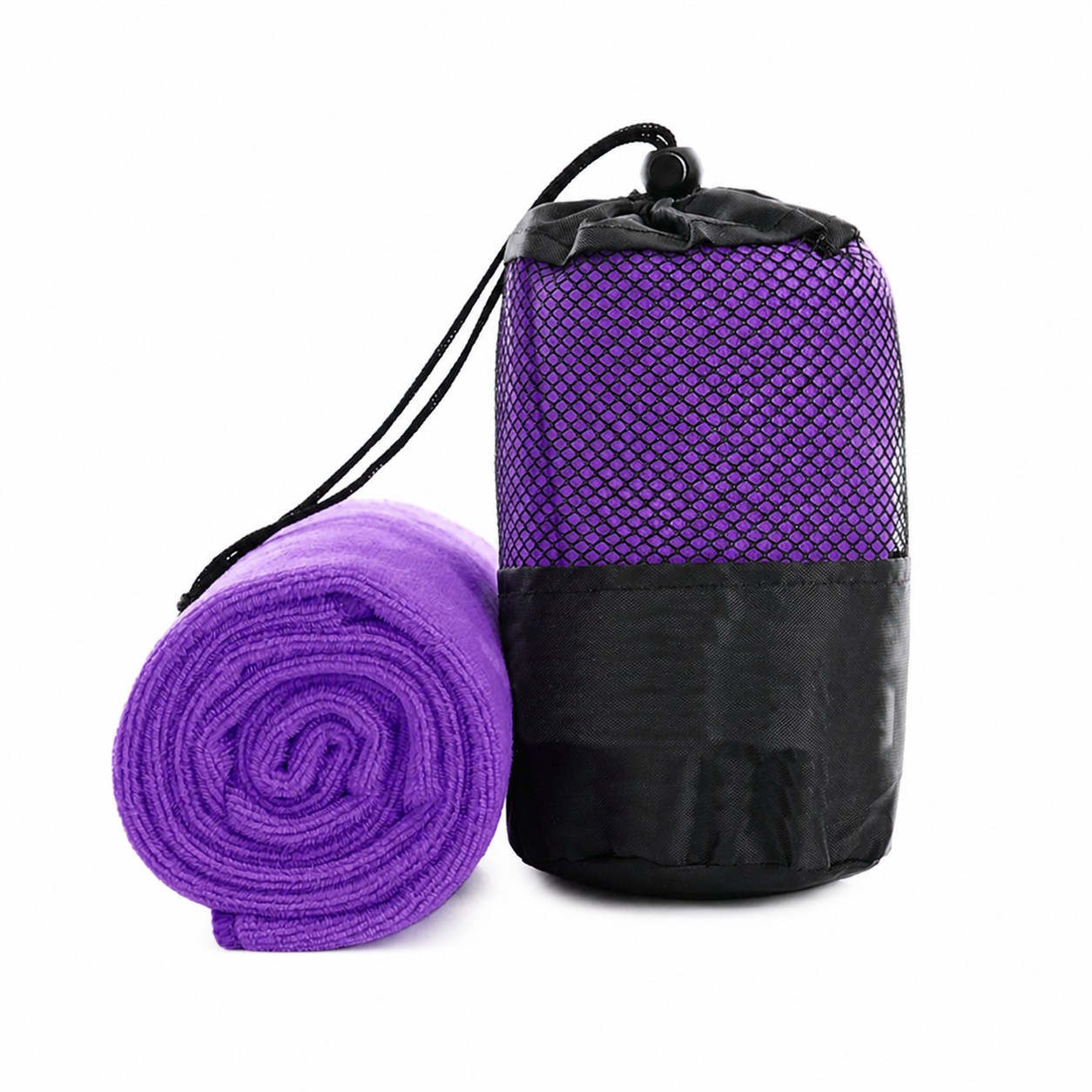 Microfiber Sports Towel With Mesh Sack — Purple