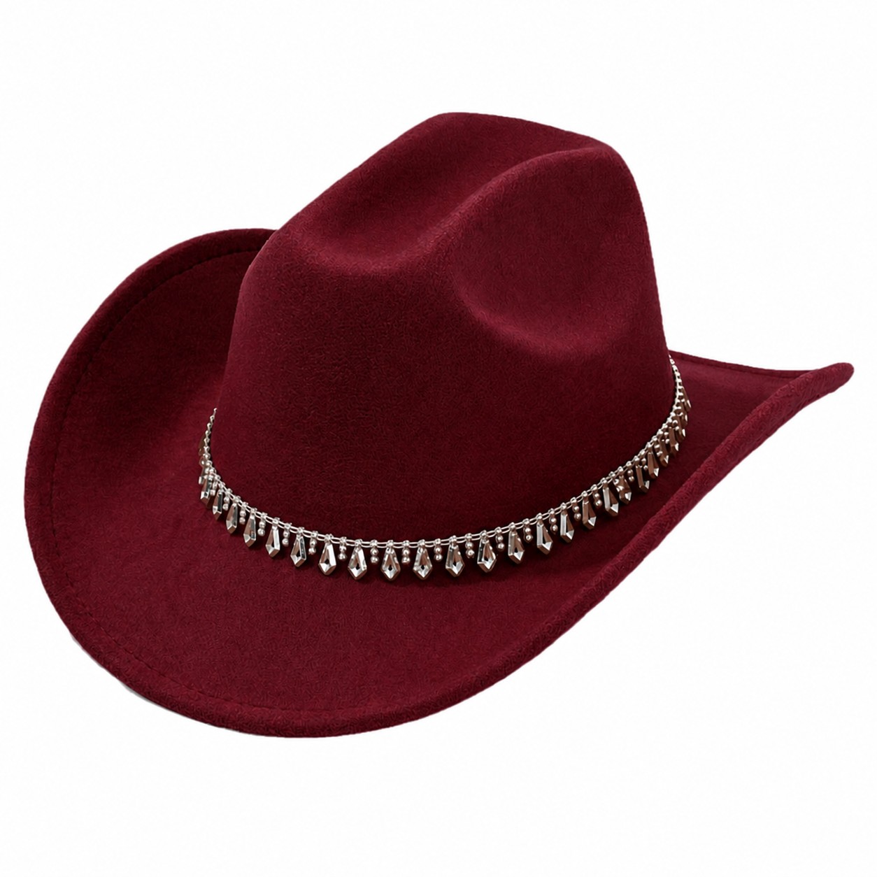 Rhinestone Band Polyester Cowboy Hat — Wine Red