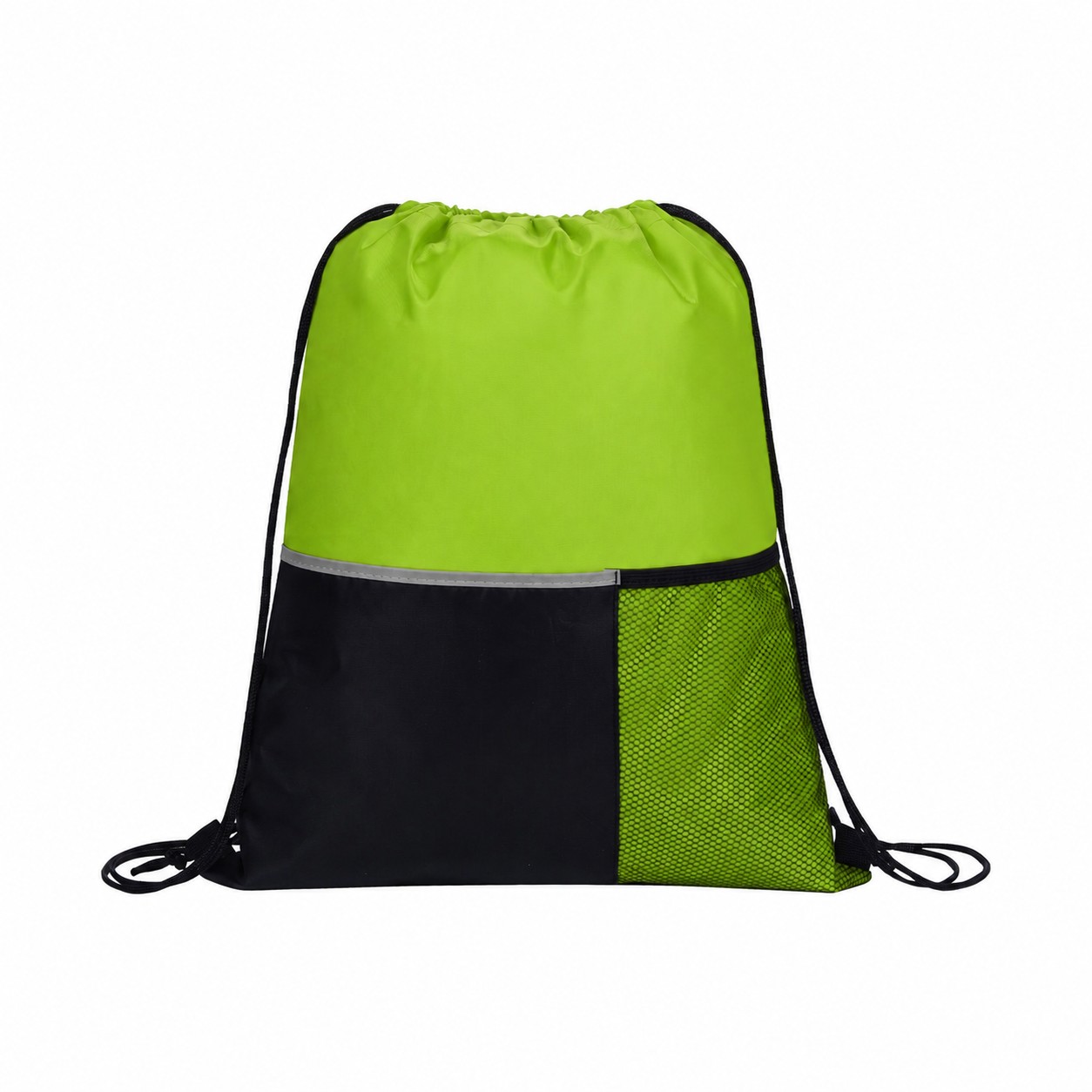 Mesh Pocket Drawstring Bag — Lime Green