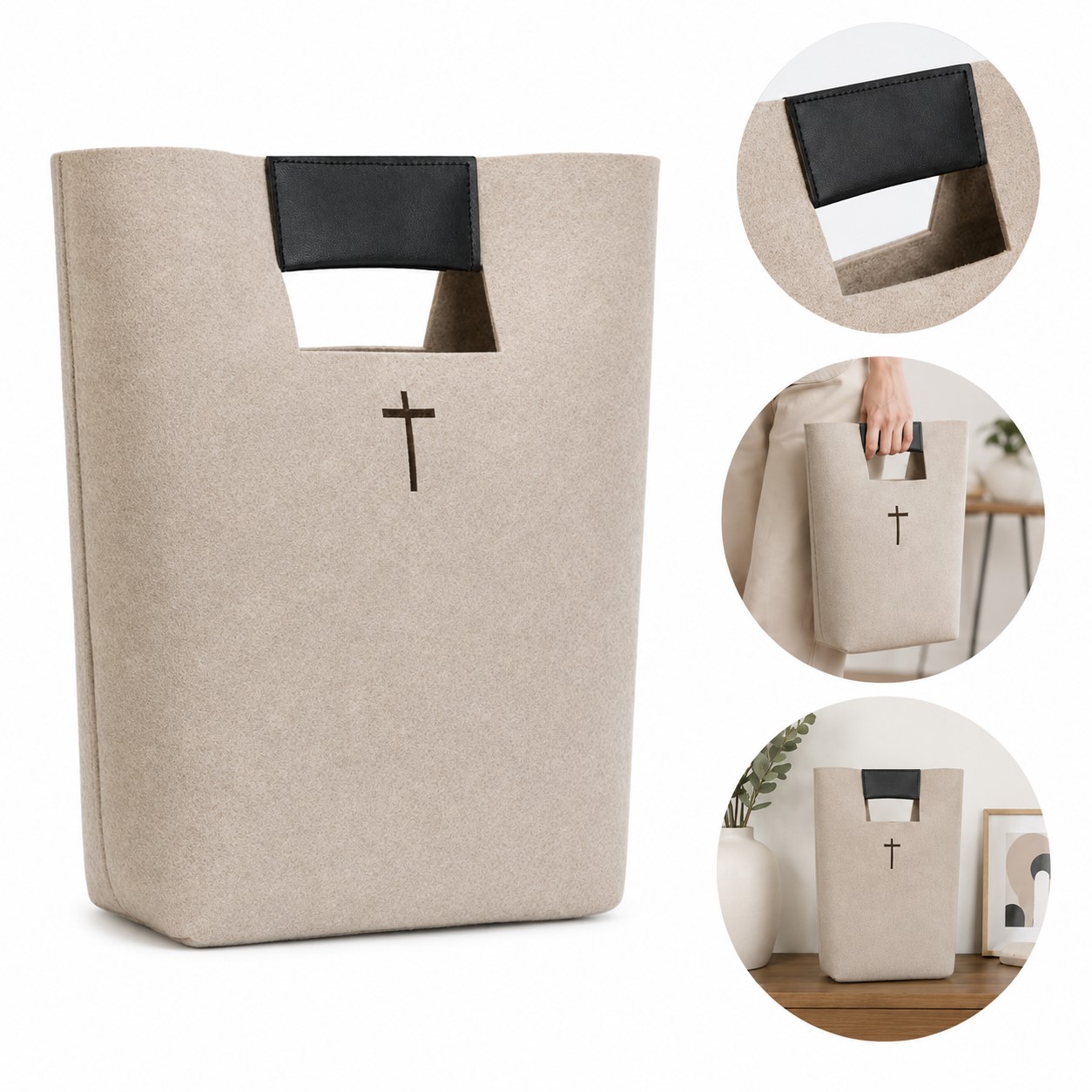 Felt Tote With Cross Accent