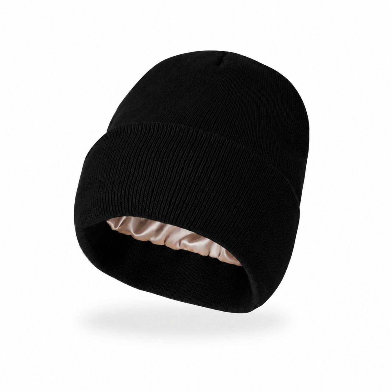 8.66-Inch Satin-Lined Acrylic Knit Beanie — Black