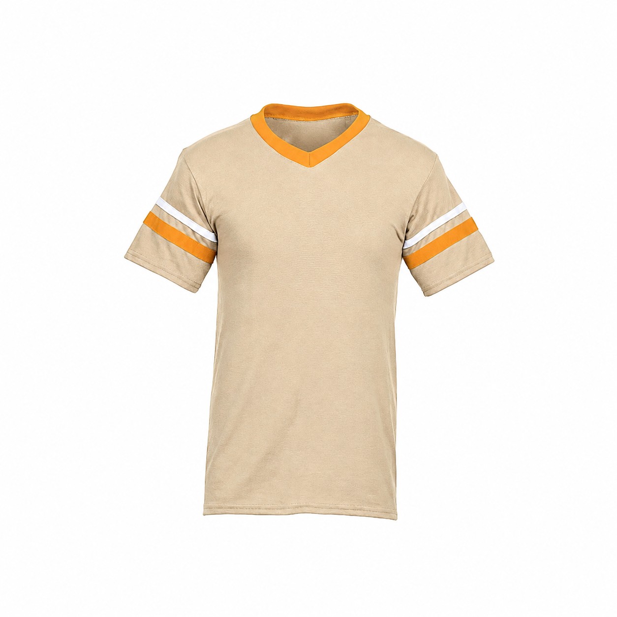 Stripe Trim Cotton Polyester V Neck Shirt — Beige