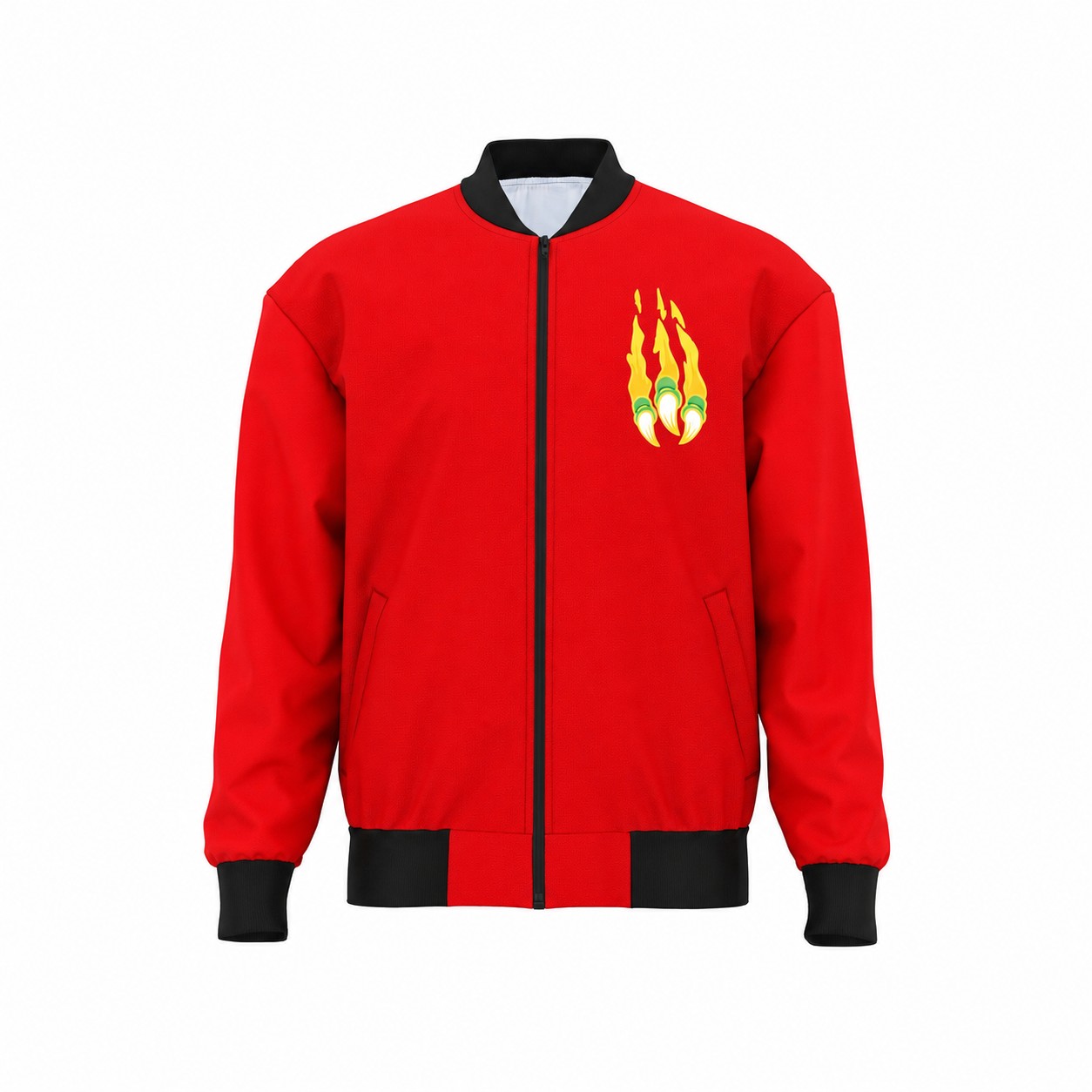 Polyester Smooth Surface Bomber Jacket — Red