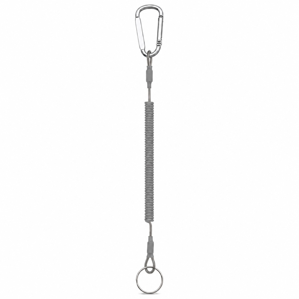 Metal Coil Keychain With Carabiner Clip — Silver/Gray