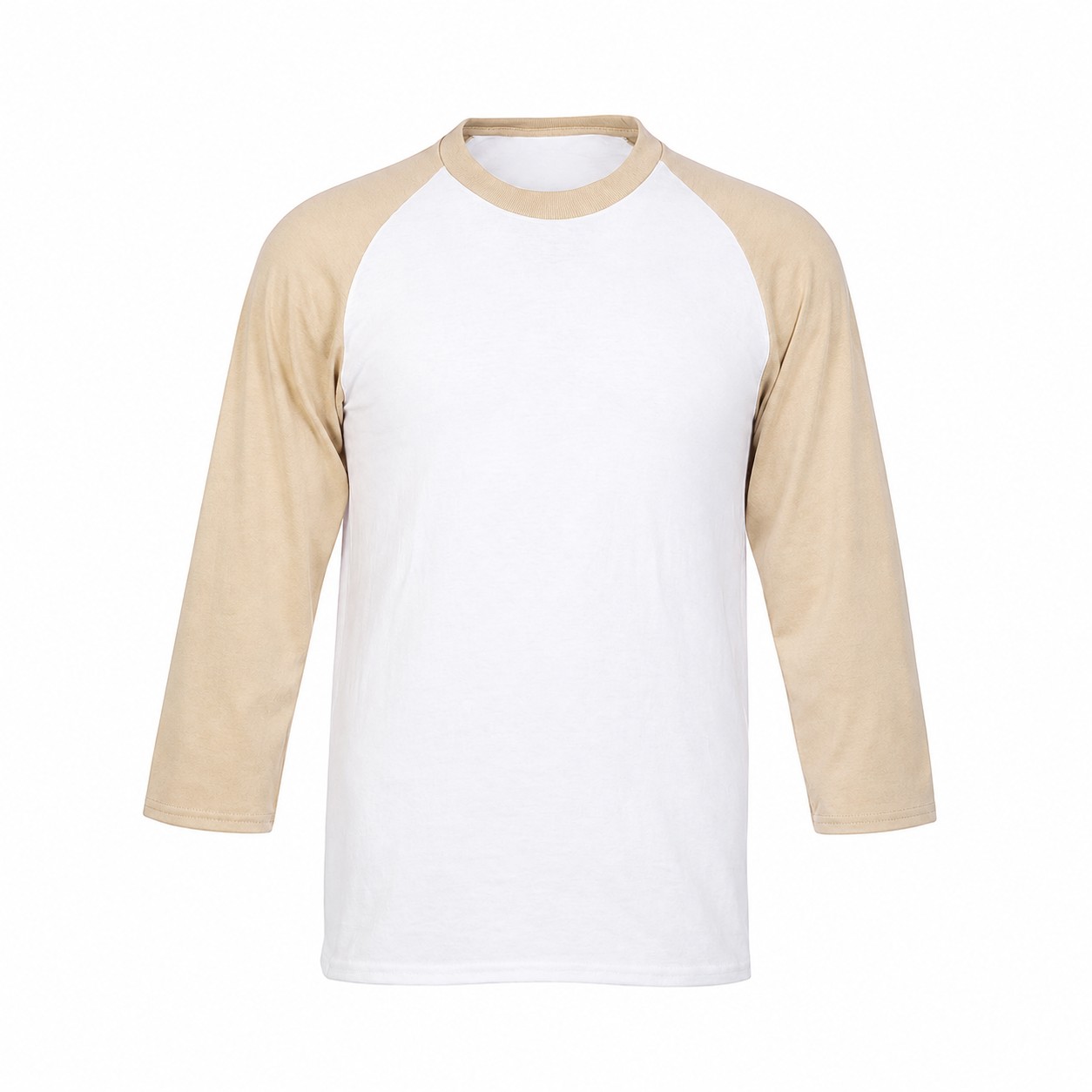Contrast Sleeve Cotton Polyester Baseball Shirt — Beige