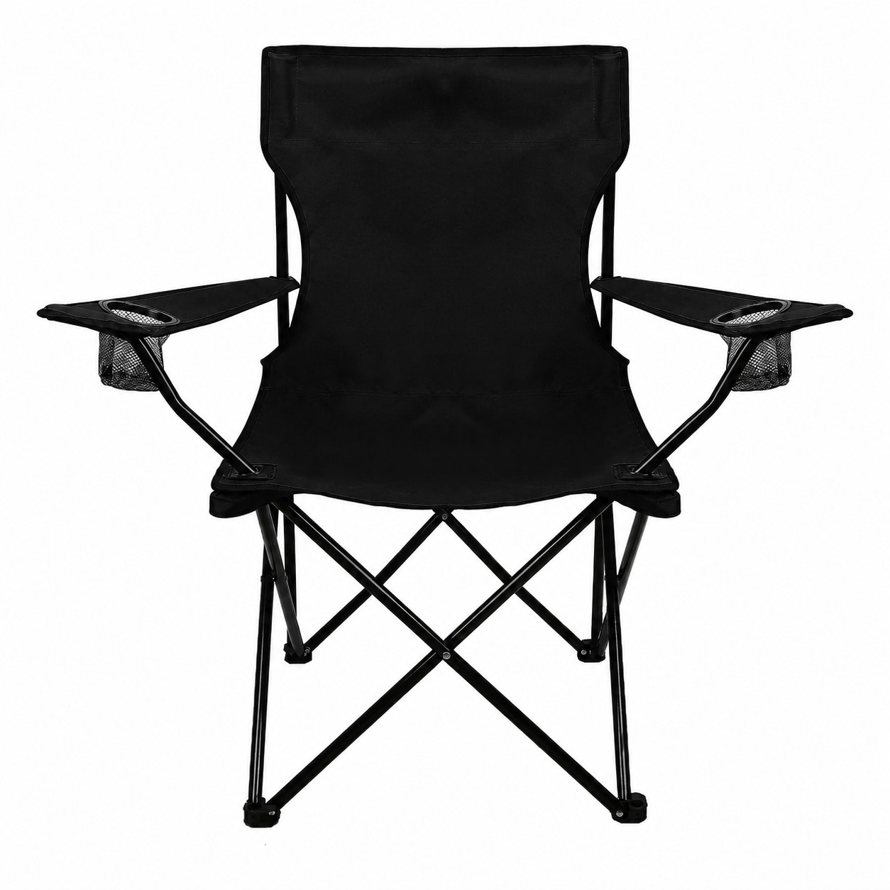 Padded Folding Chair With Cup Holders — Black