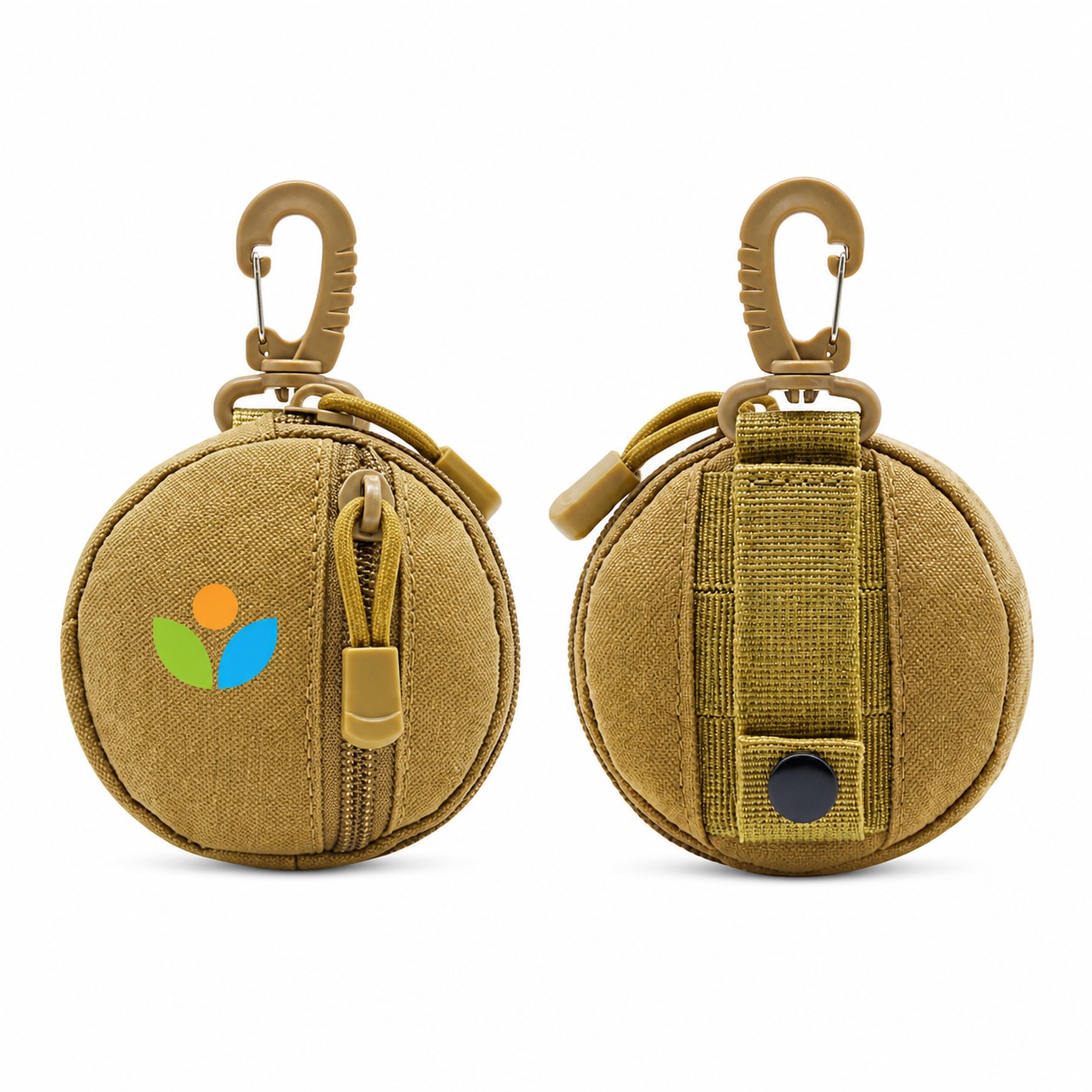 Compact Round Fabric Pouch With Clip Hook