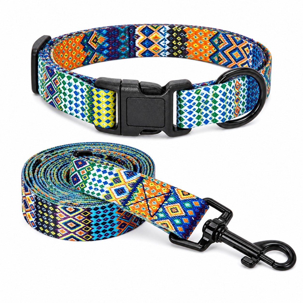 Printed Adjustable Pet Collar And Leash Set — view 2