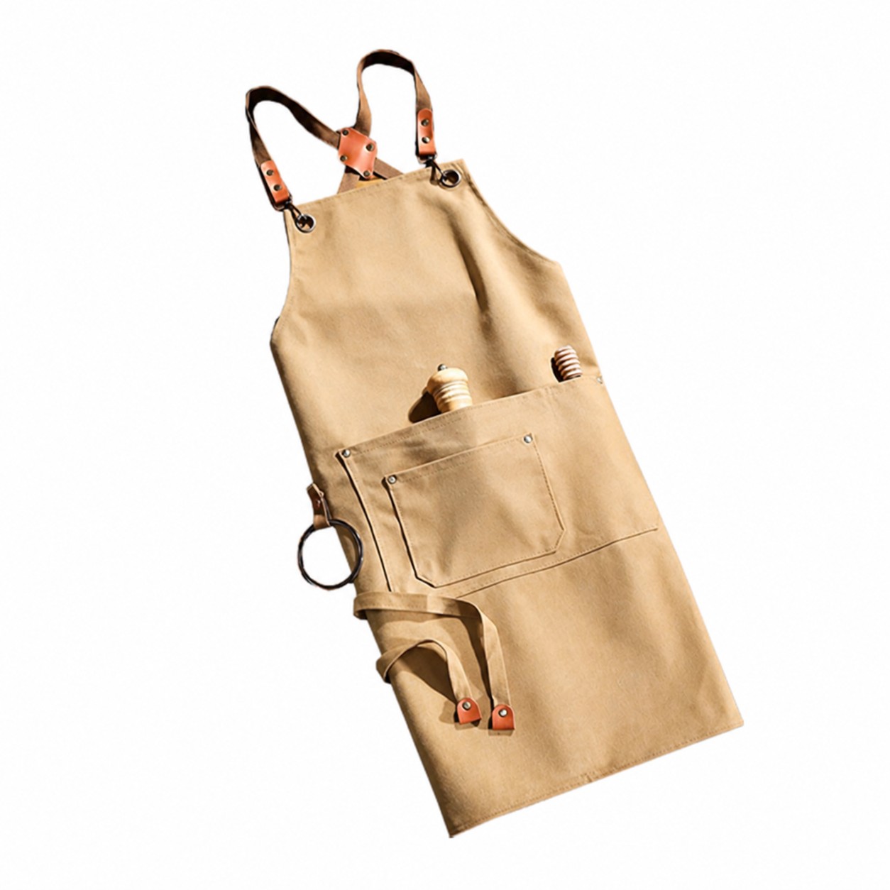 Cotton Denim Barbecue Apron With Pockets — Beige