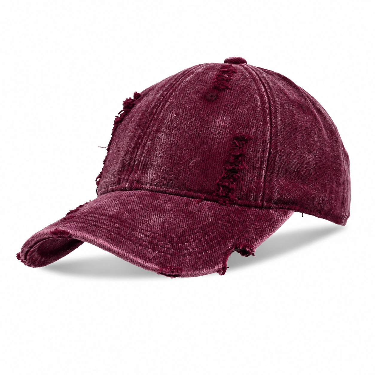 Washed Cotton Distressed Baseball Cap — Wine Red