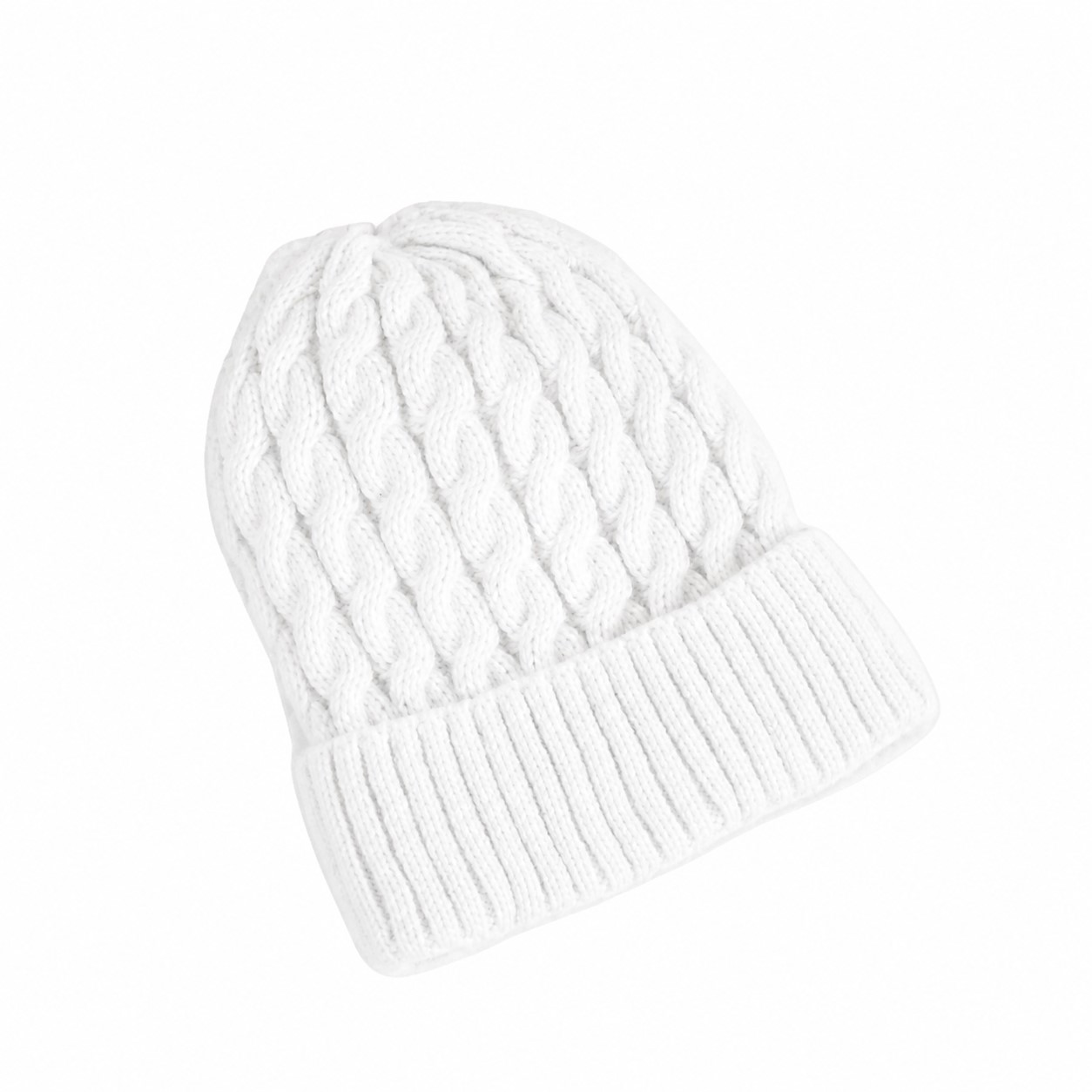 Oversized Polyester Cable Knit Beanie — White