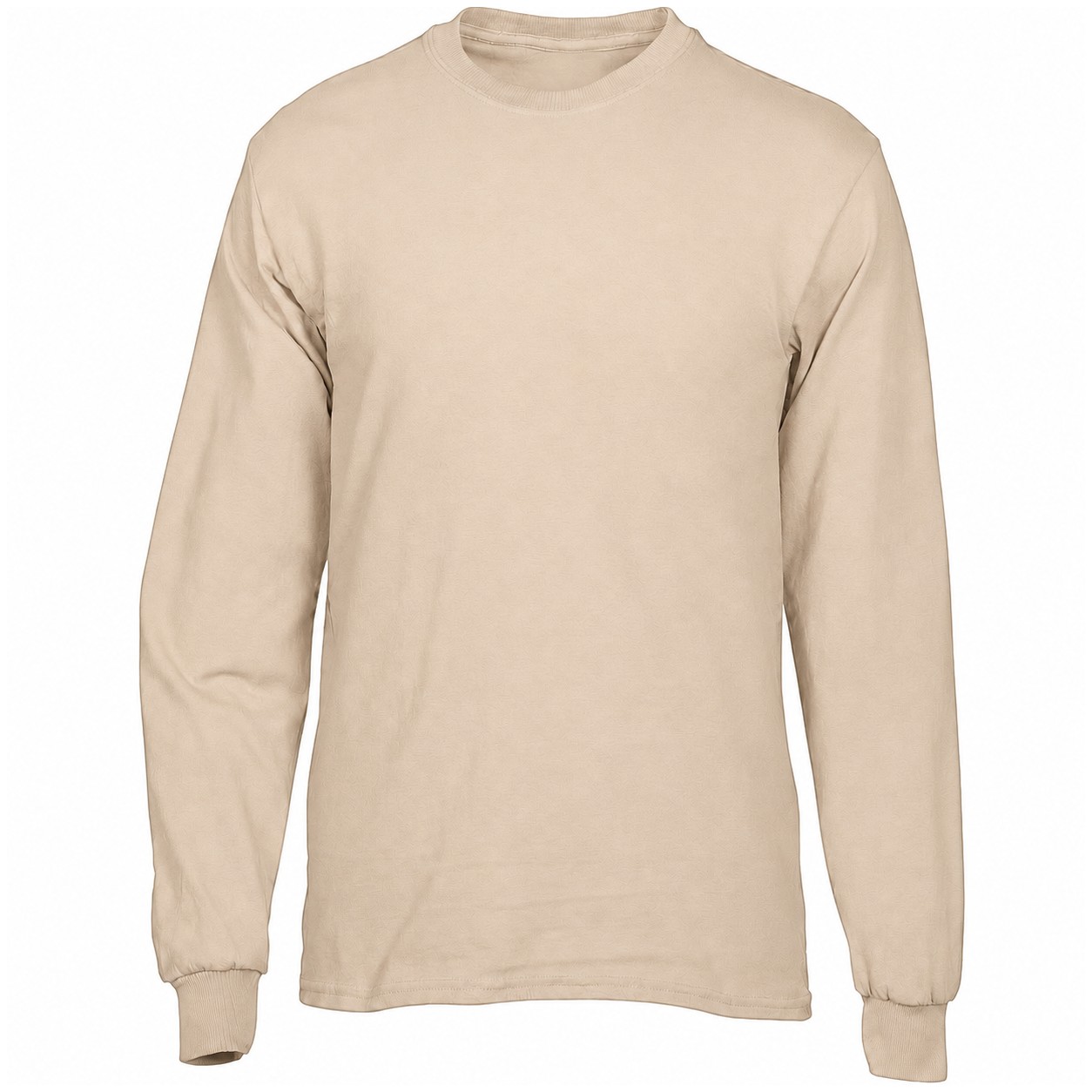 Cotton Long Sleeve Crewneck Shirt — Beige