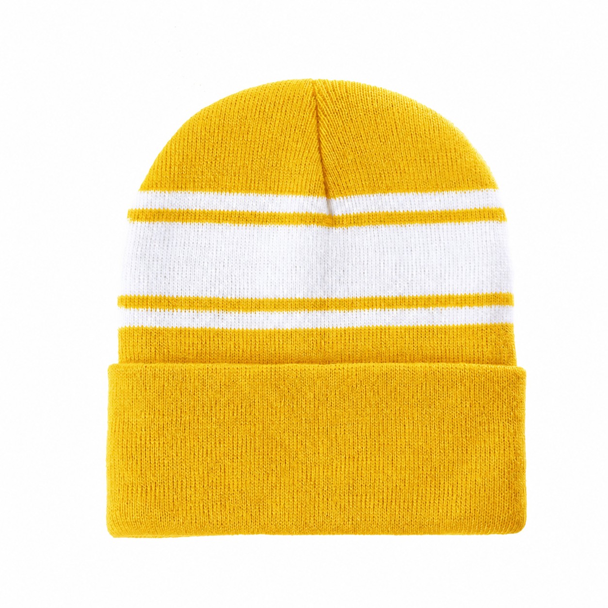 Polyester Striped Watch Beanie — Yellow