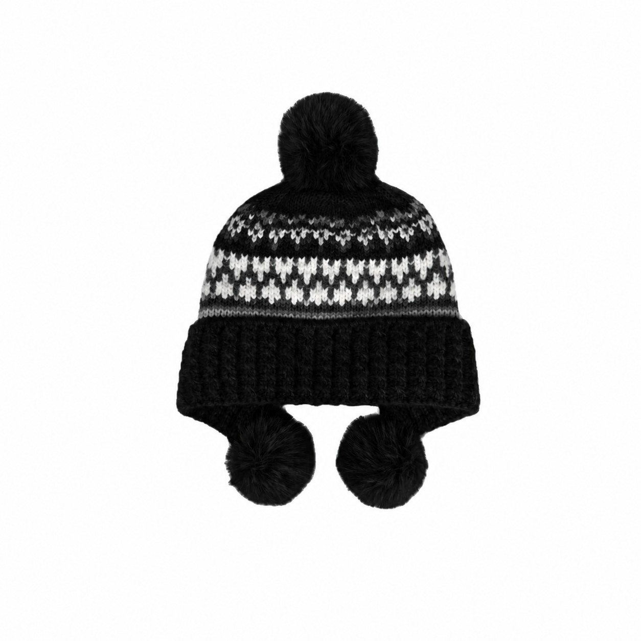Fair Isle Wool Blend Earflap Beanie — Black