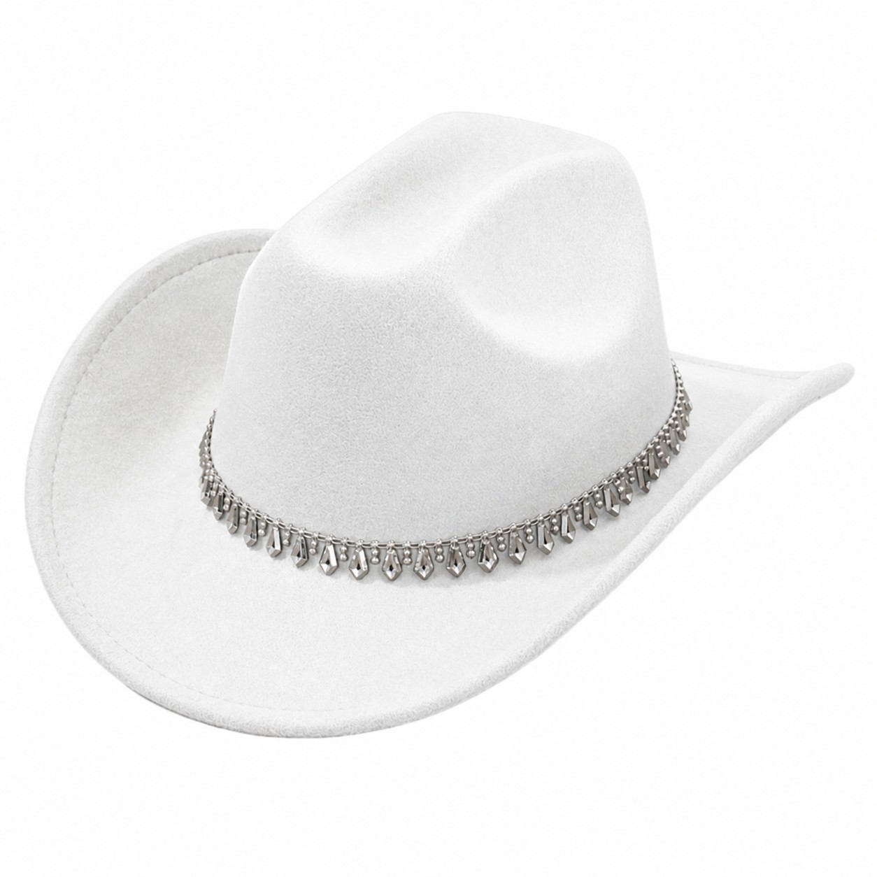 Rhinestone Band Polyester Cowboy Hat — White