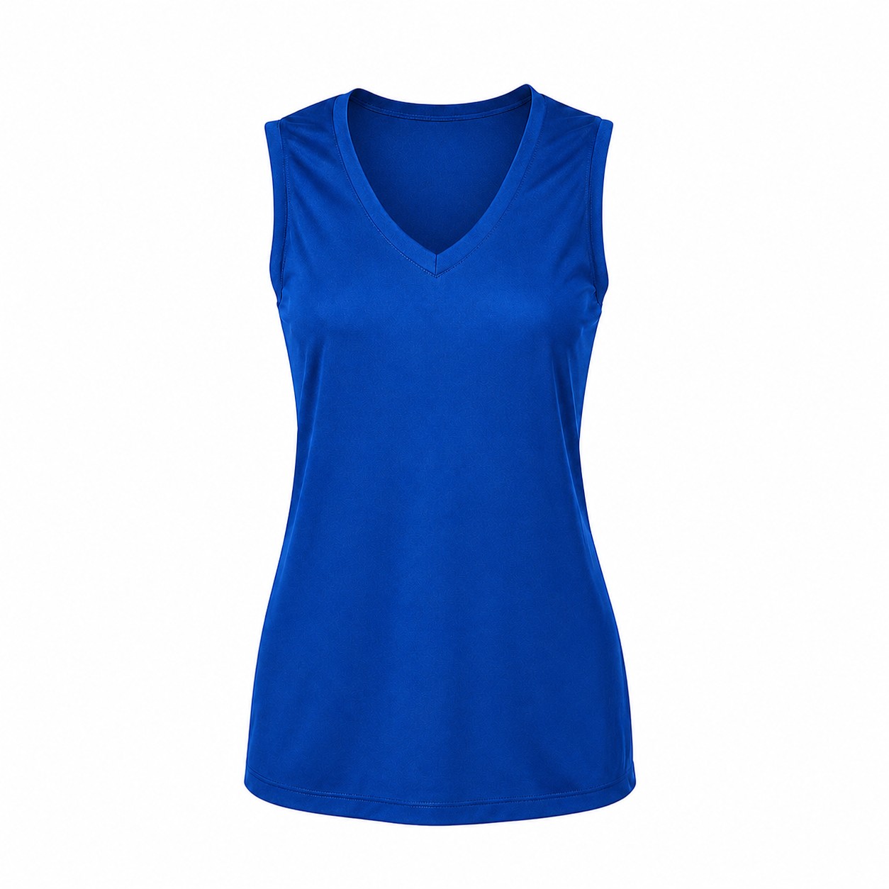 Ladies Polyester V Neck Tank Top — Blue