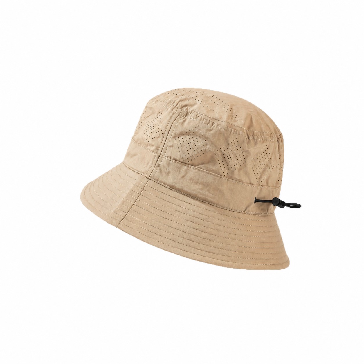 Perforated Polyester Outdoor Bucket Hat — Khaki Beige