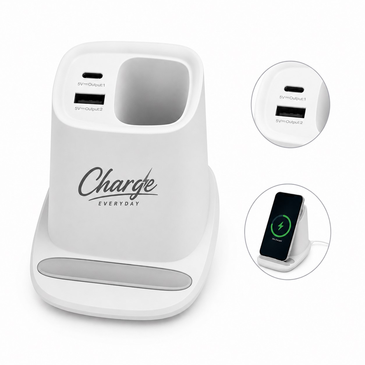 Desktop Phone Charging Organizer With Pen Tray