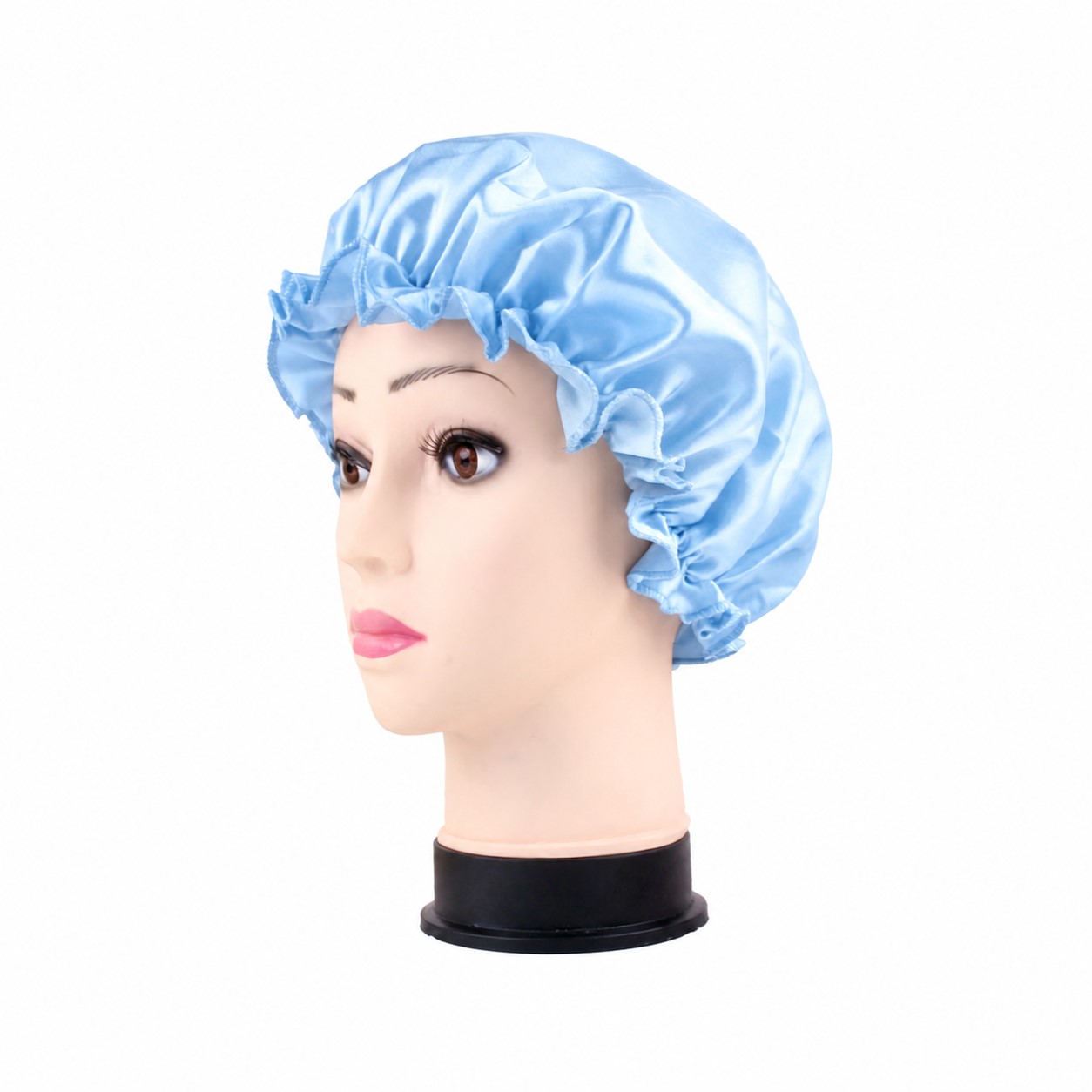 Satin Elastic Sleep Cap — Light Blue
