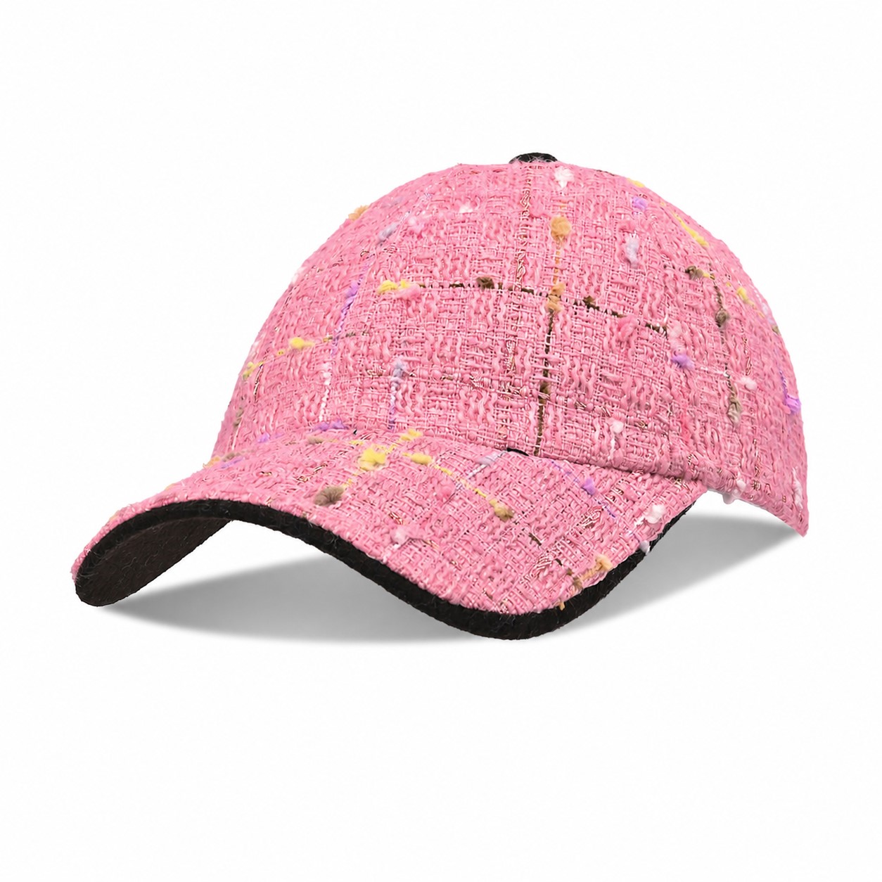 Tweed Baseball Cap With Curved Bill — Pink