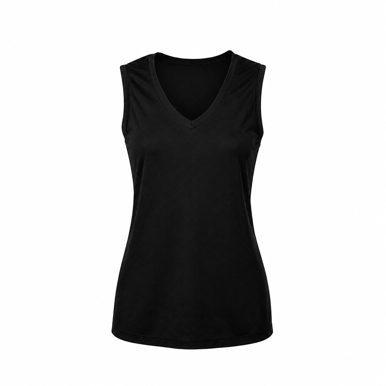 Ladies Polyester V Neck Tank Top — Black