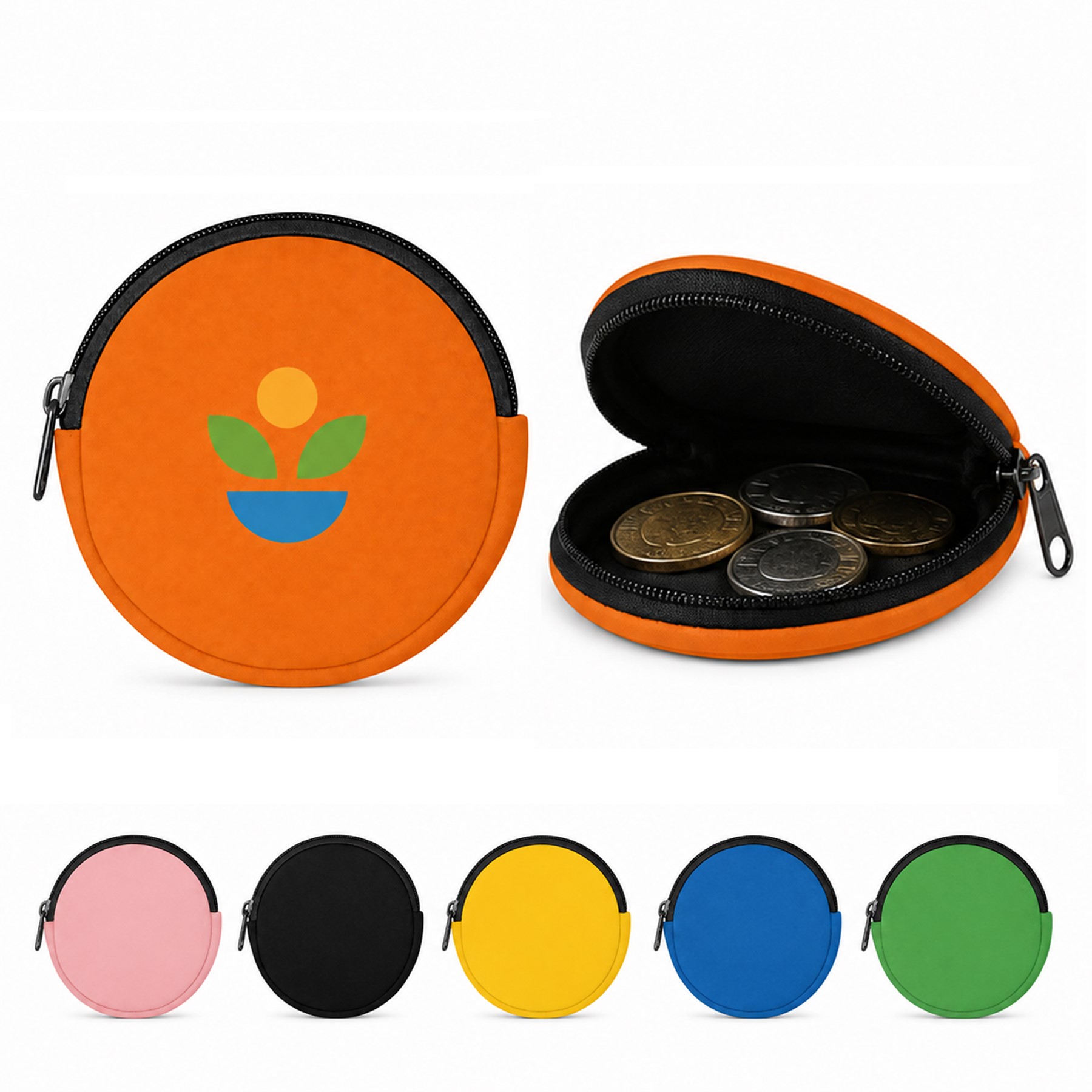 Round Synthetic Rubber Zipper Coin Purse