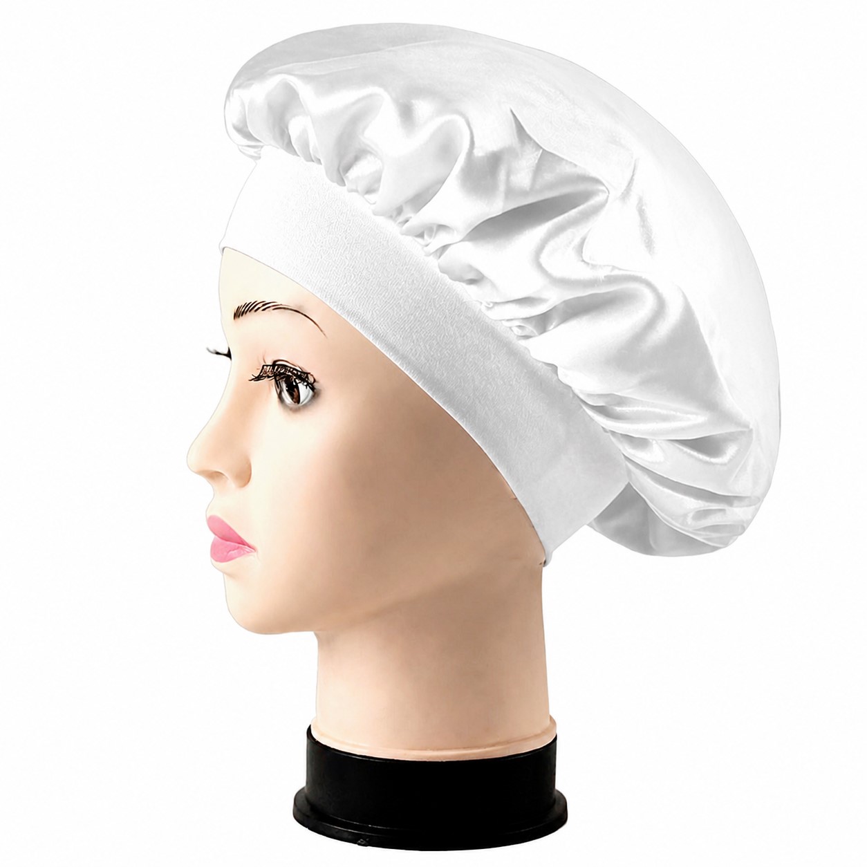 Satin Wide Band Sleep Bonnet — White