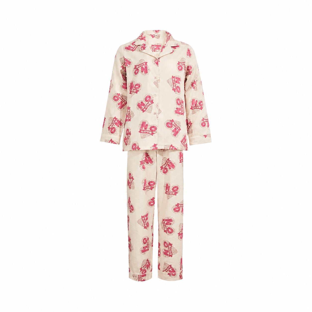 Unisex Cotton Long-Sleeve Pajama Set — Natural Beige