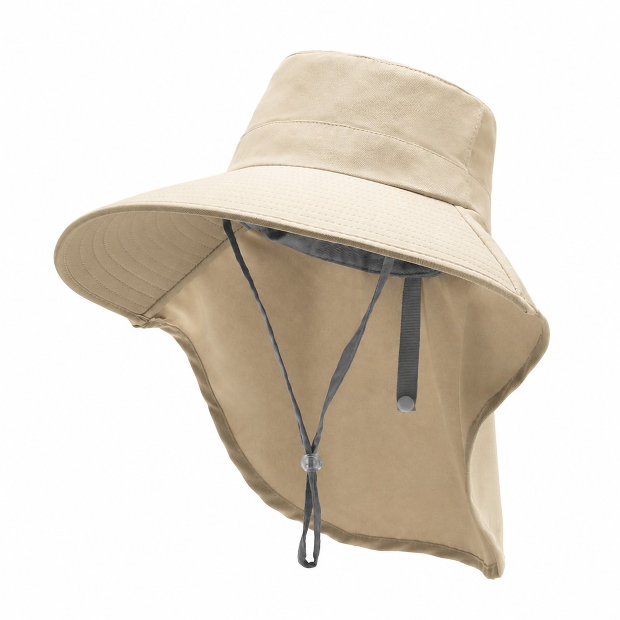 Polyester Ponytail Neck Flap Sun Hat — Beige