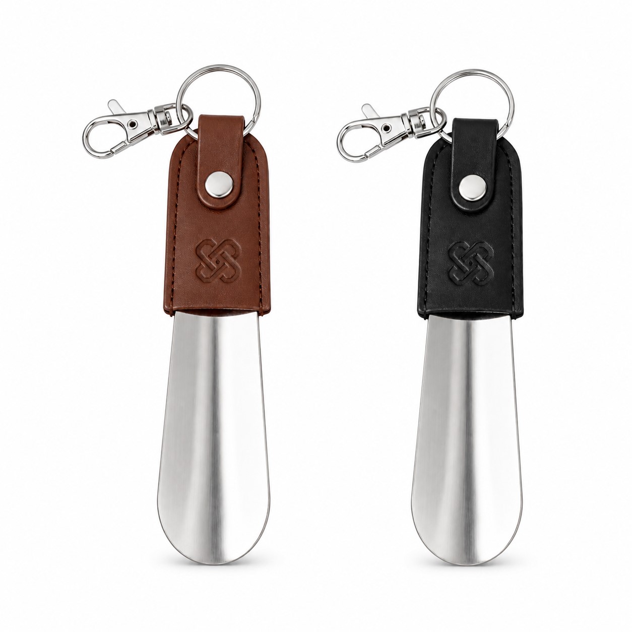 Stainless Steel Keychain Shoe Horn With Leather Strap